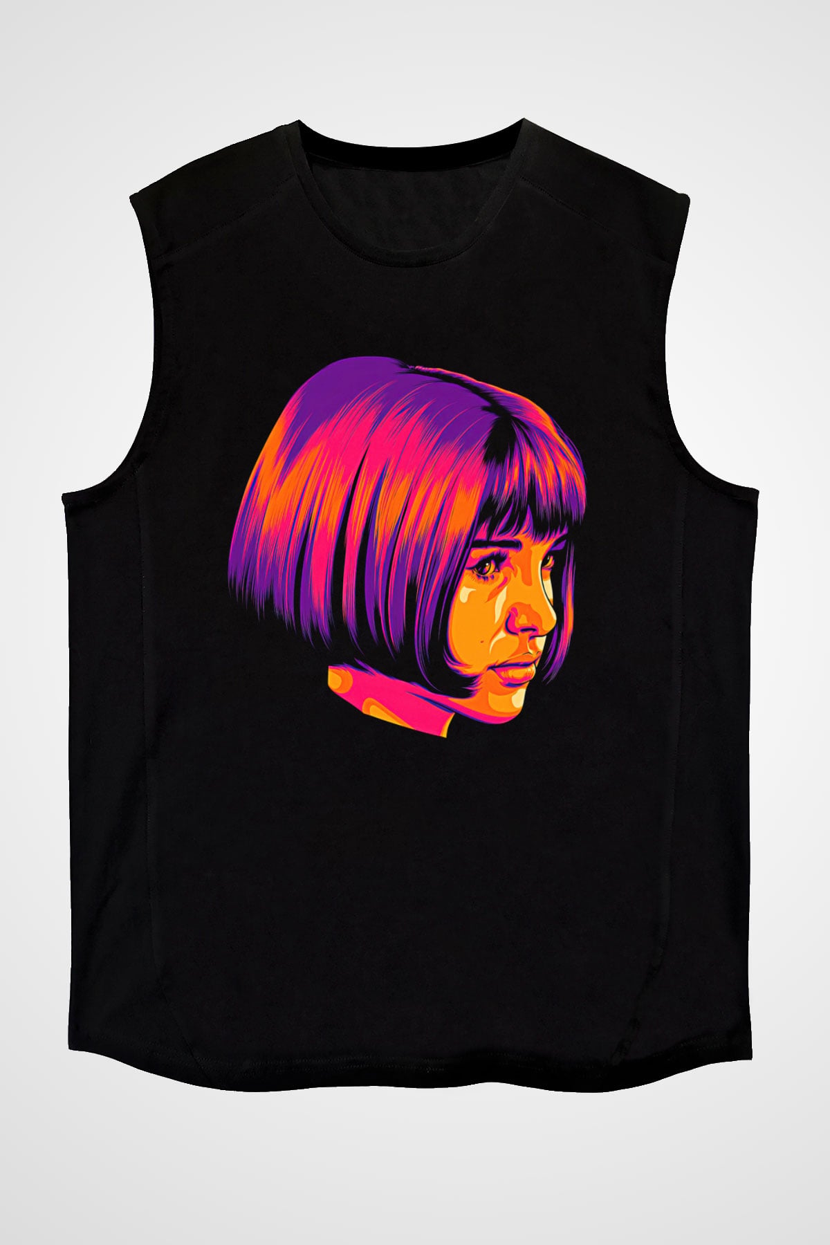 Leon Baskılı Unisex Siyah Kolsuz Tişört - Tshirt