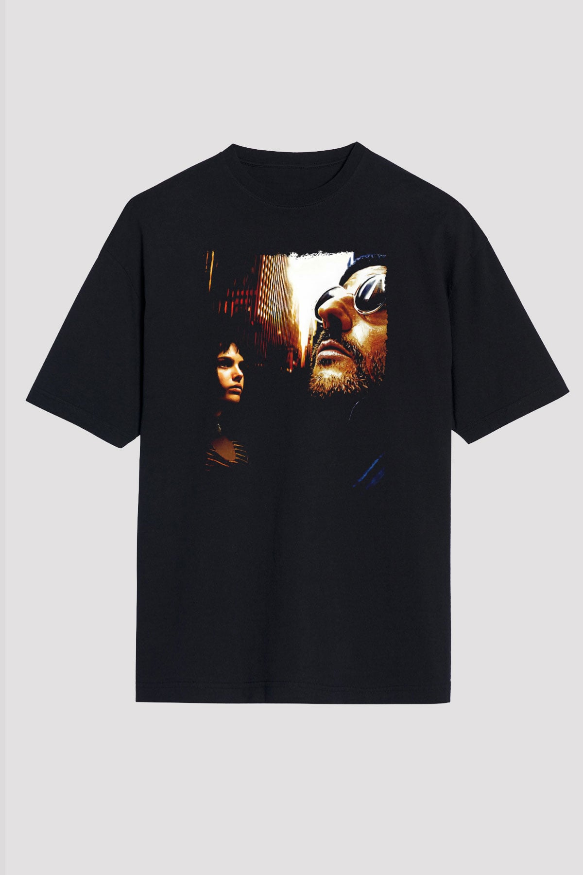 Leon Baskılı Unisex Siyah Oversize Tişört - Tshirt