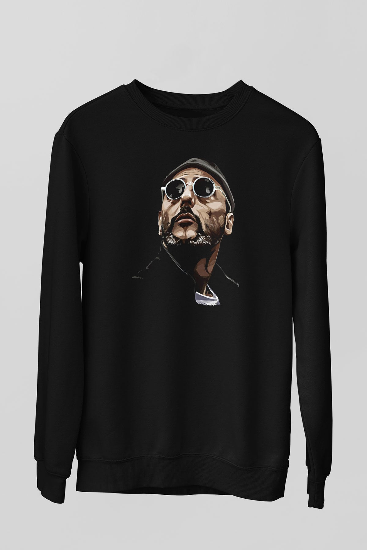 Leon Baskılı Unisex Siyah Sweatshirt