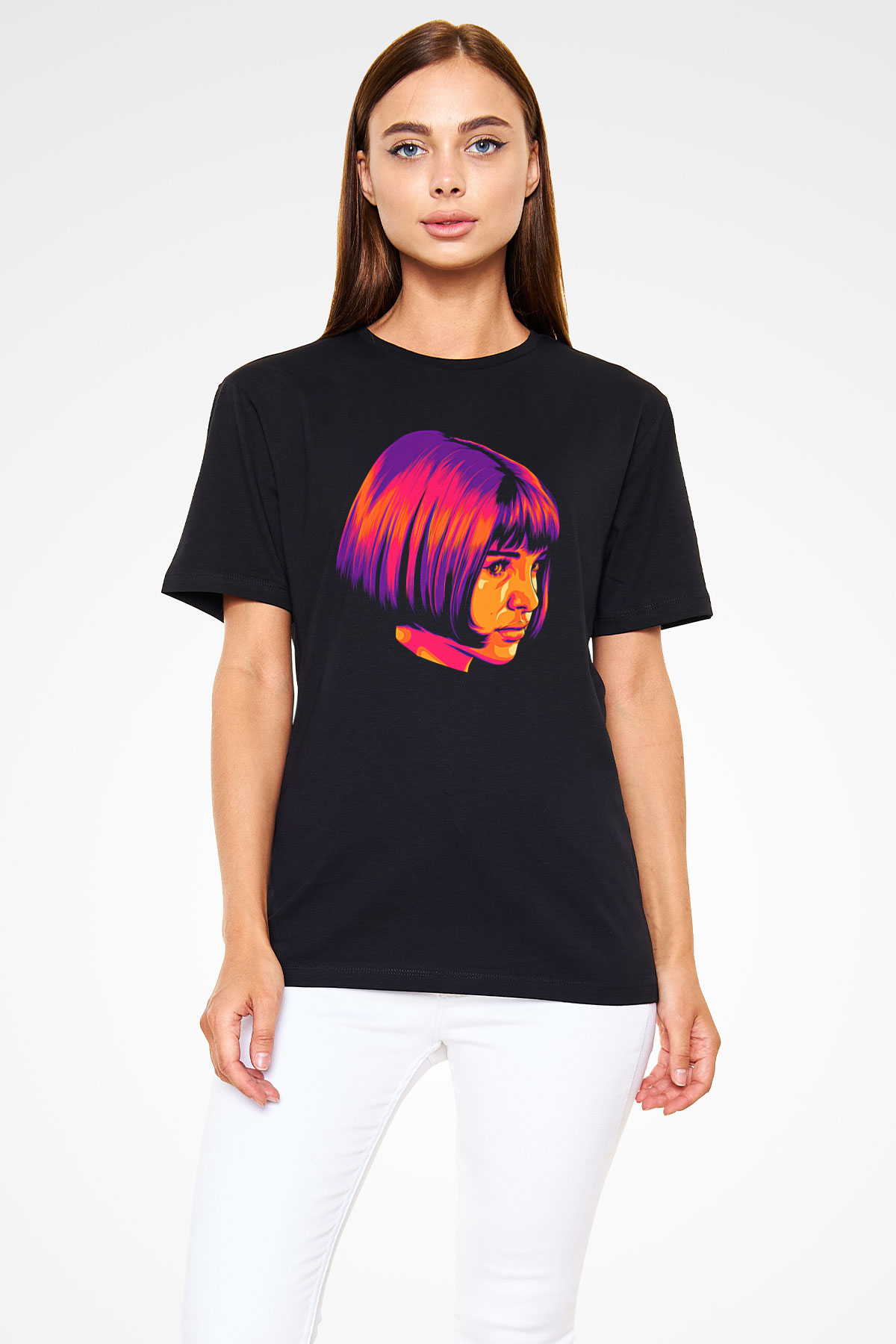 Leon Baskılı Unisex Siyah Tişört - Tshirt
