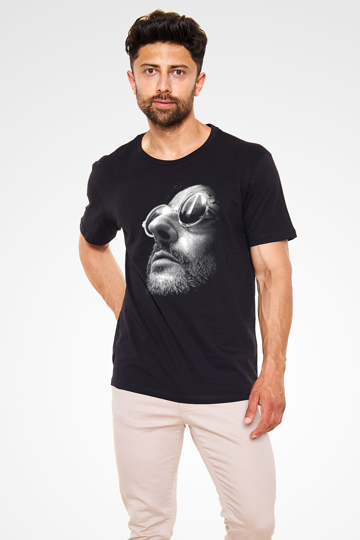 Leon Baskılı Unisex Siyah Tişört - Tshirt