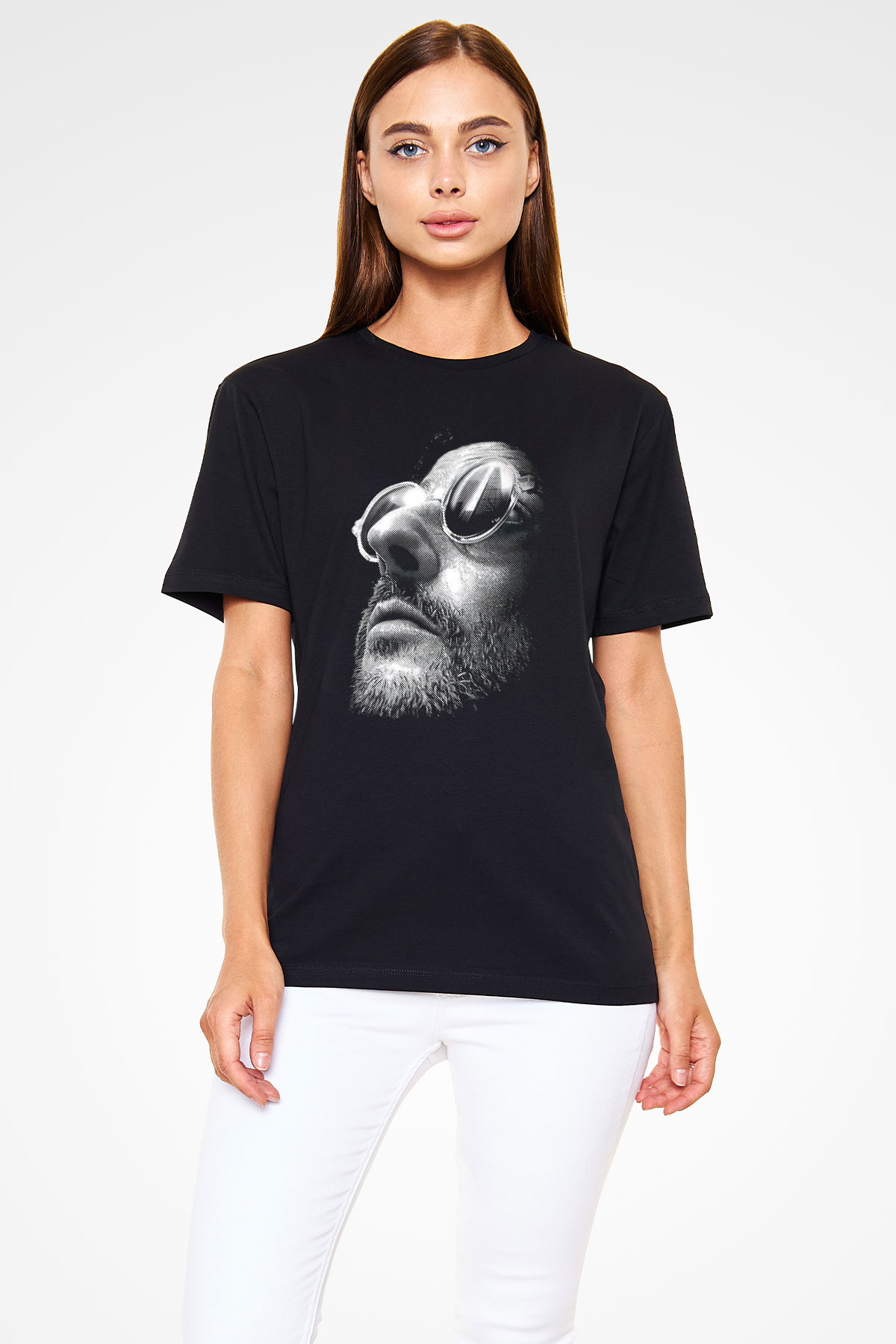 Leon Baskılı Unisex Siyah Tişört - Tshirt