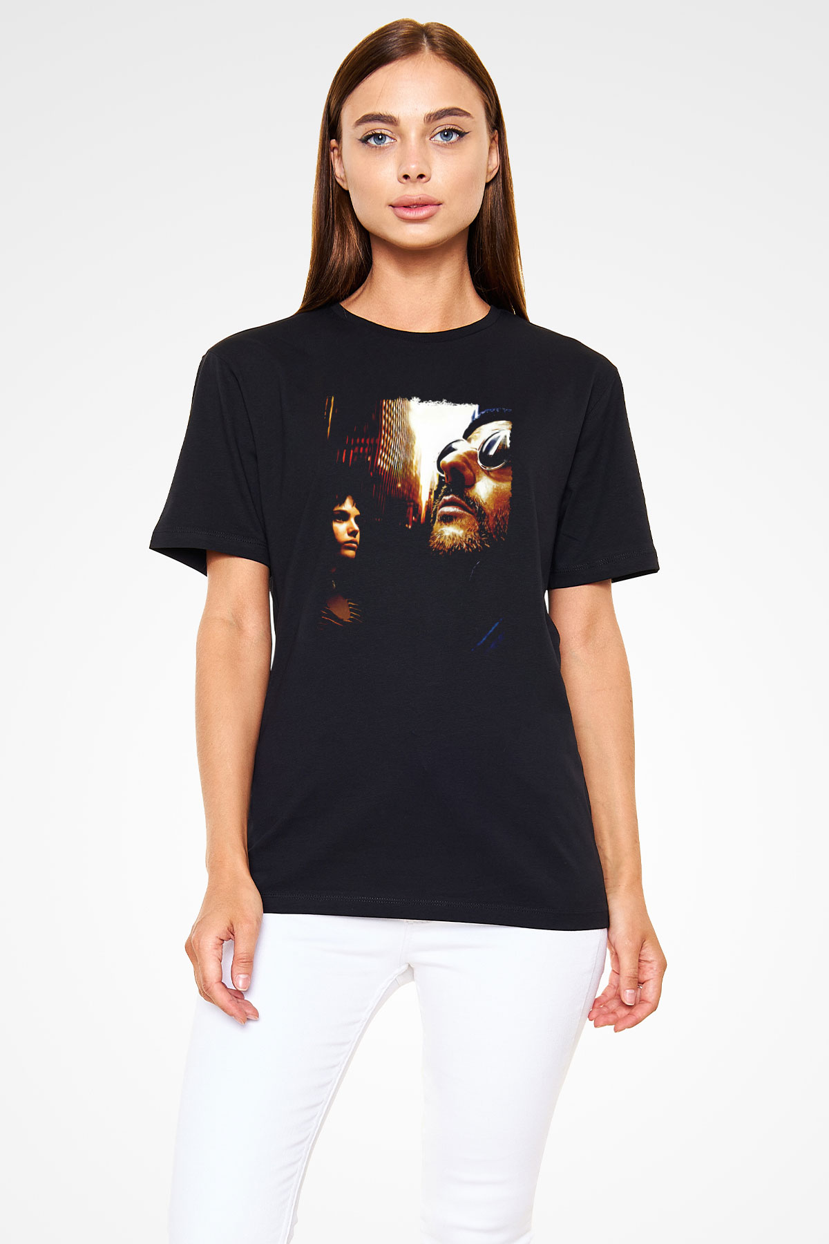Leon Baskılı Unisex Siyah Tişört - Tshirt