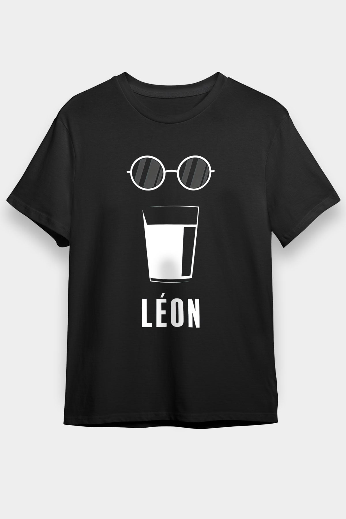 Leon Baskılı Unisex Siyah Tişört - Tshirt