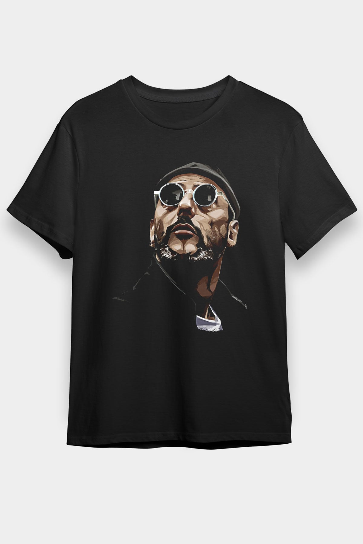 Leon Baskılı Unisex Siyah Tişört - Tshirt