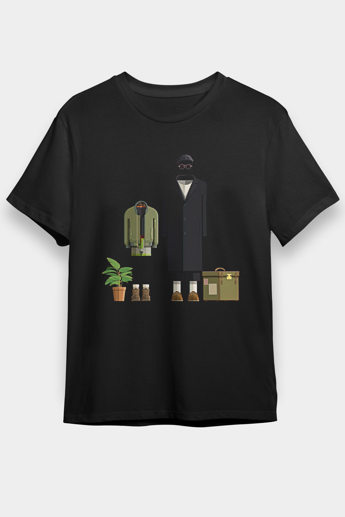 Leon Baskılı Unisex Siyah Tişört - Tshirt