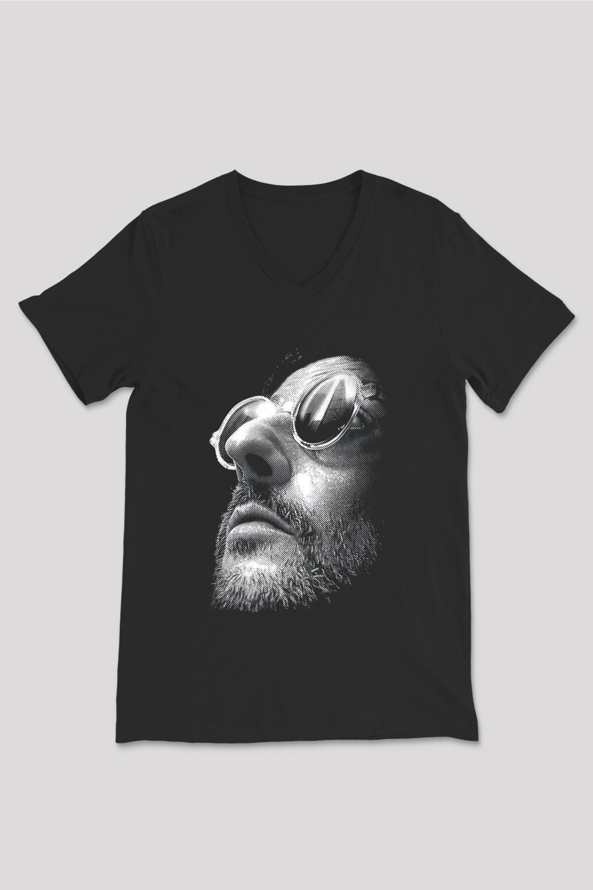 Leon Baskılı Unisex Siyah V Yaka Tişört - Tshirt