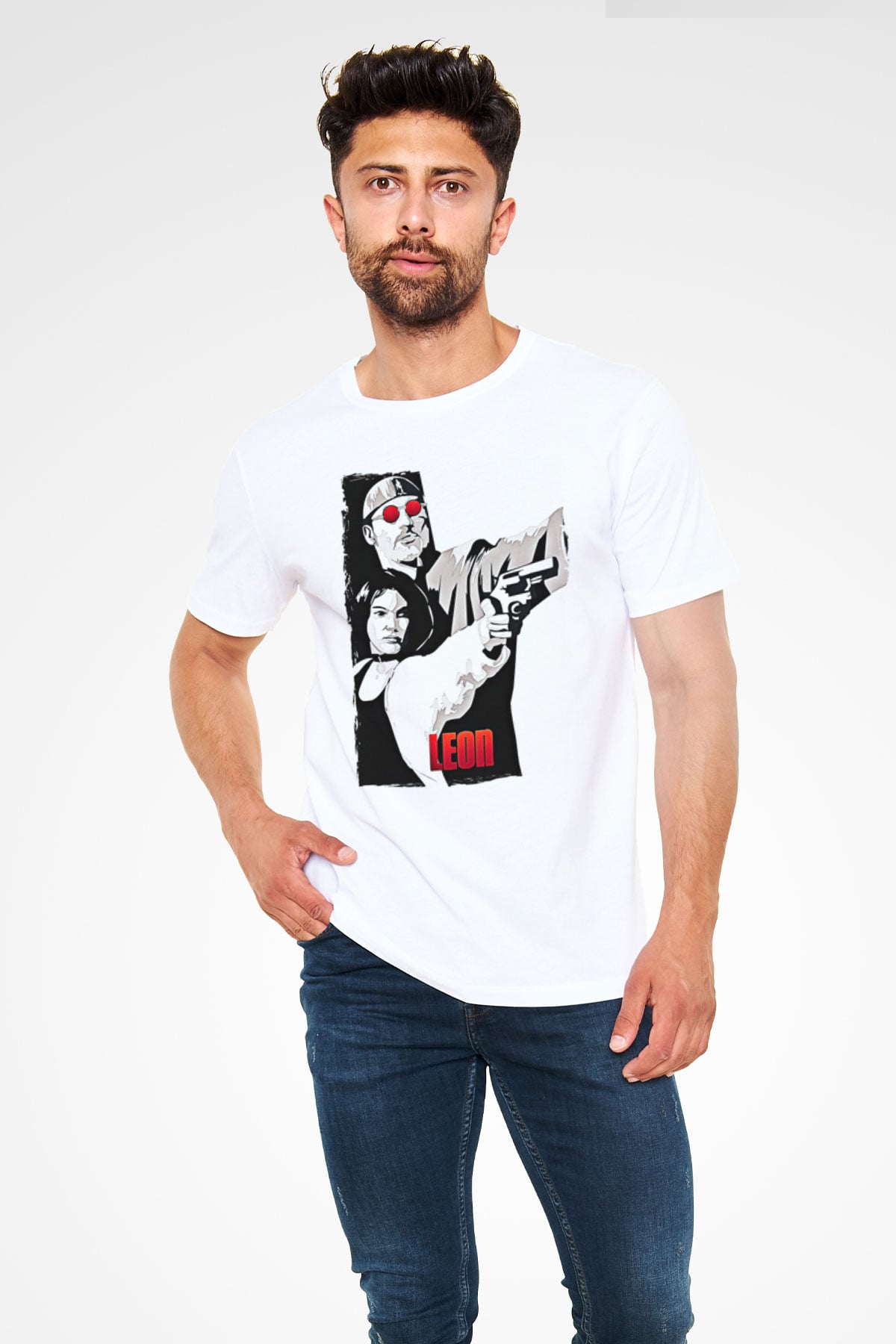 Leon Unisex Baskılı Beyaz Tişört - Tshirt