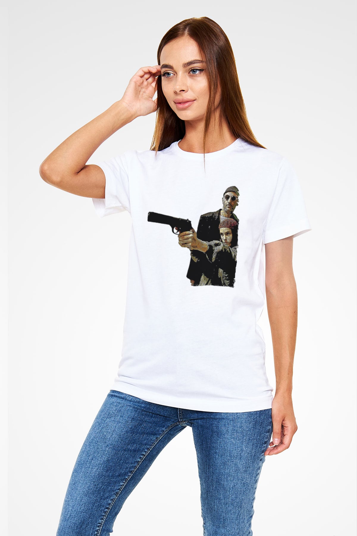Leon Unisex Baskılı Beyaz Tişört - Tshirt