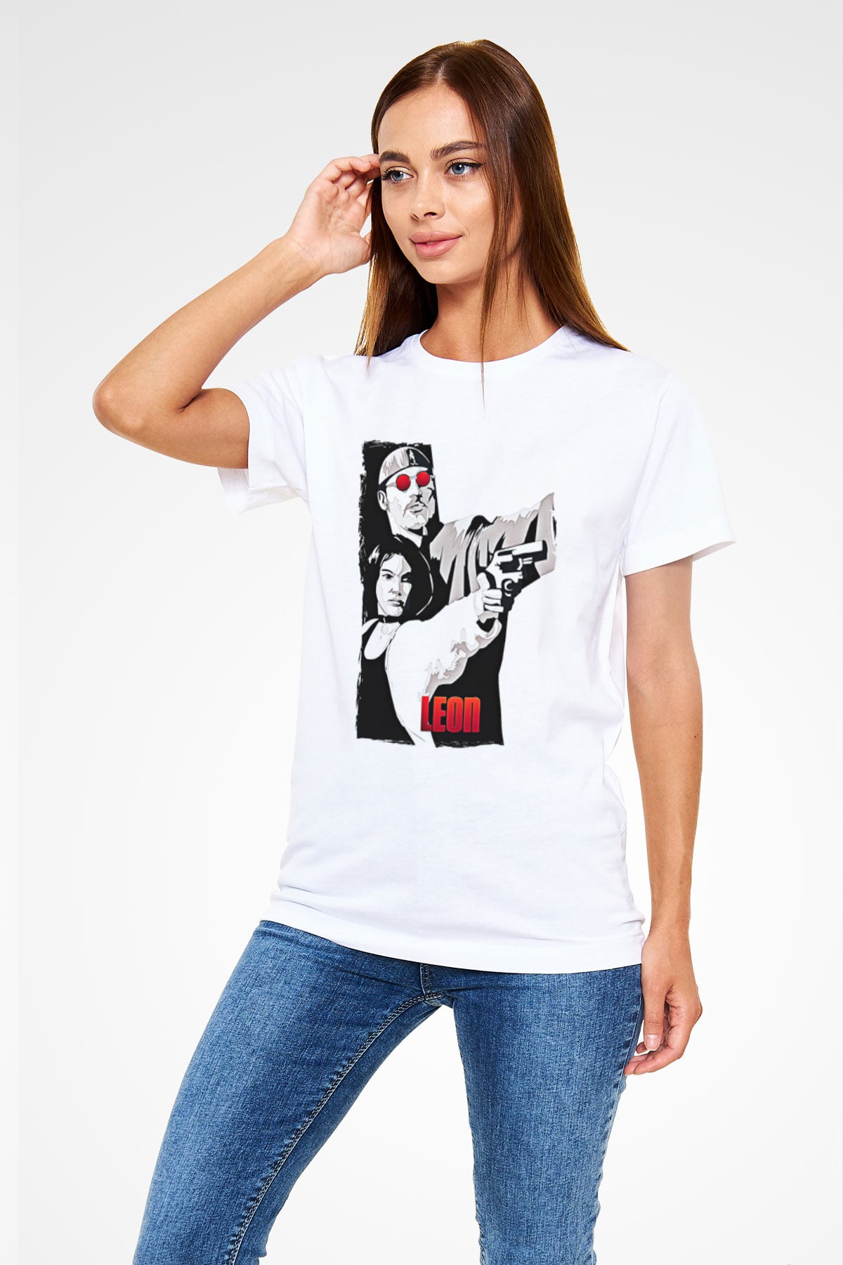 Leon Unisex Baskılı Beyaz Tişört - Tshirt