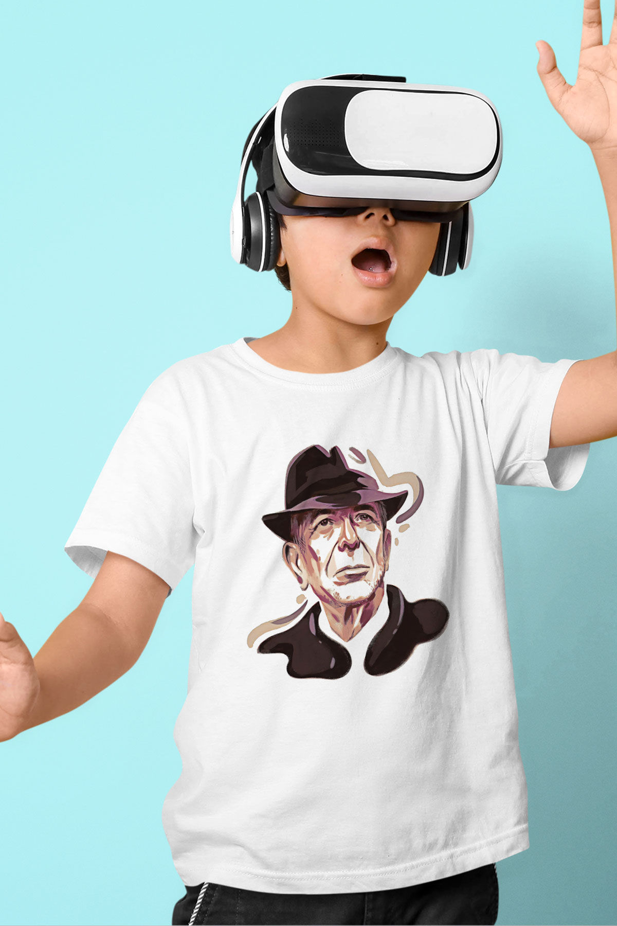 Leonard Cohen Baskılı Beyaz Unisex Beyaz Çocuk Tişört - Tshirt