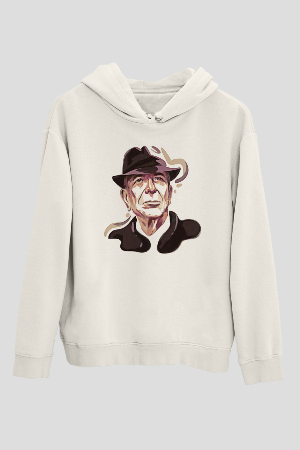 Leonard Cohen Baskılı Beyaz Unisex Kapüşonlu Sweatshirt