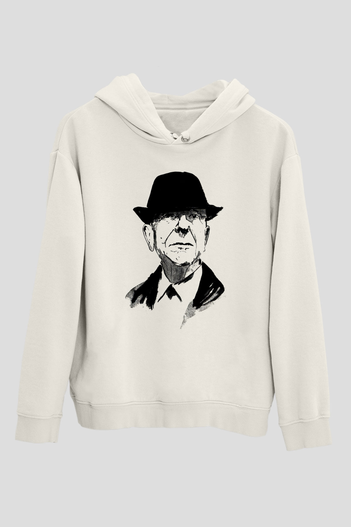 Leonard Cohen Baskılı Beyaz Unisex Kapüşonlu Sweatshirt
