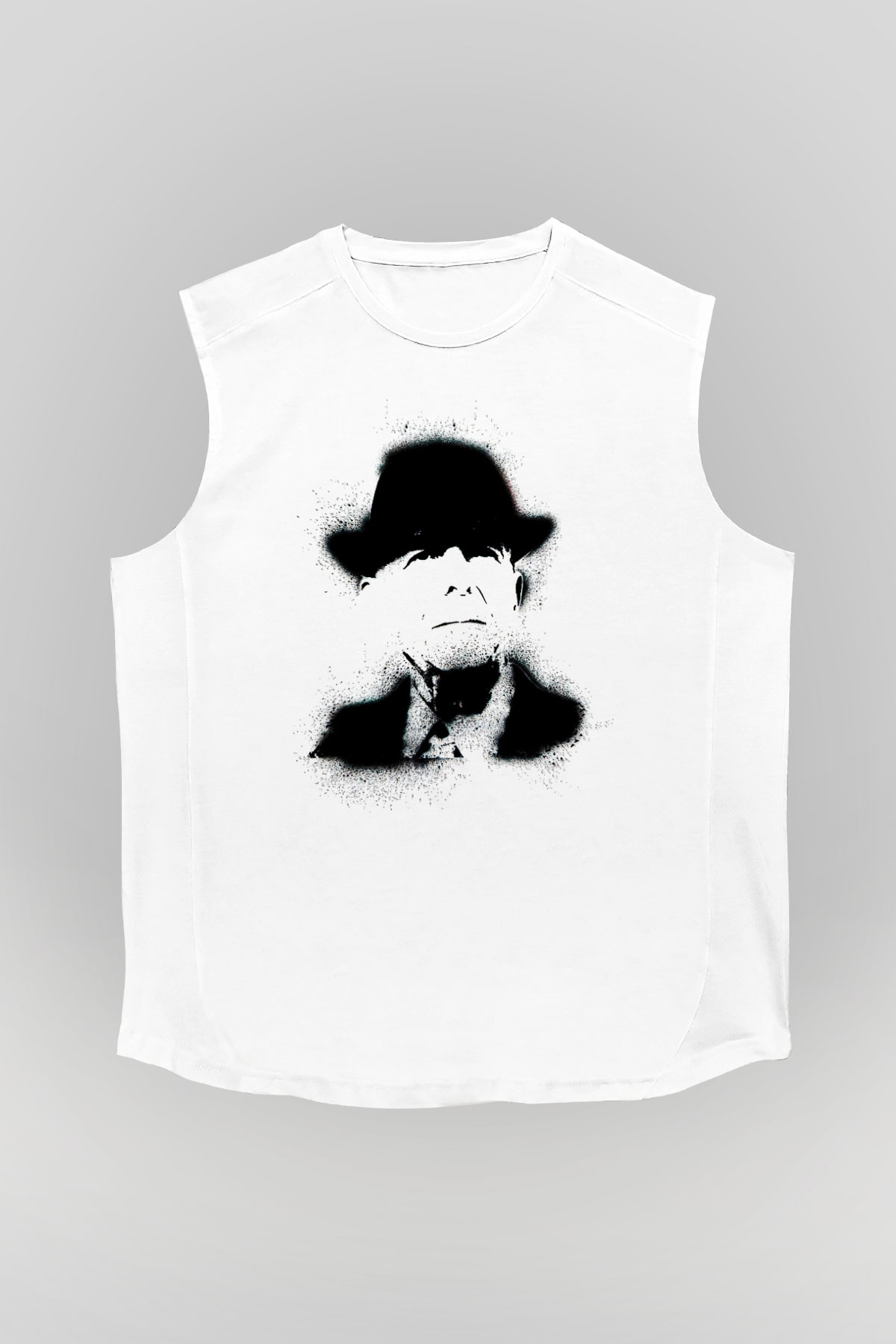 Leonard Cohen Baskılı Beyaz Unisex Kolsuz Tişört - Tshirt