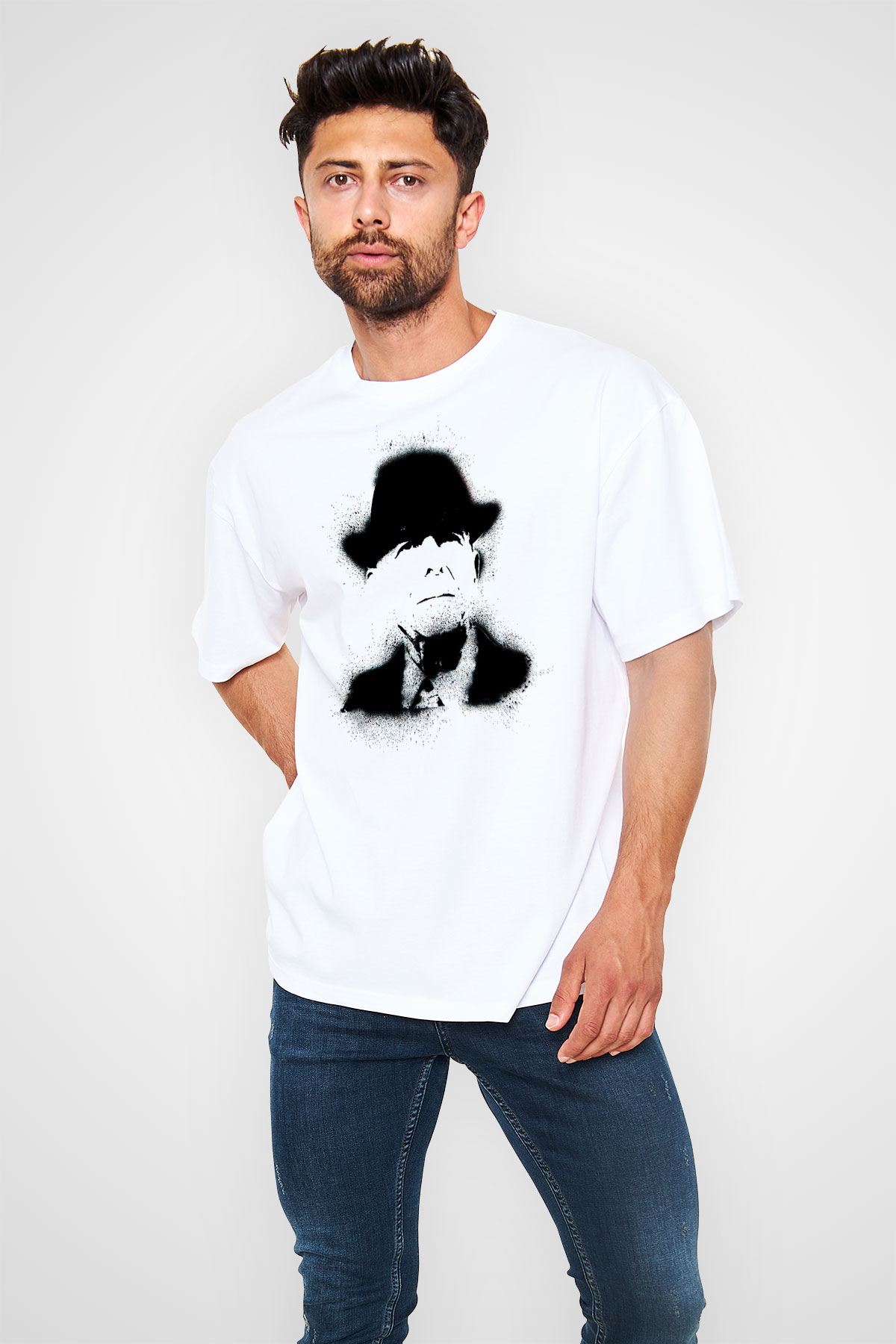 Leonard Cohen Baskılı Beyaz Unisex Oversize Tişört - Tshirt