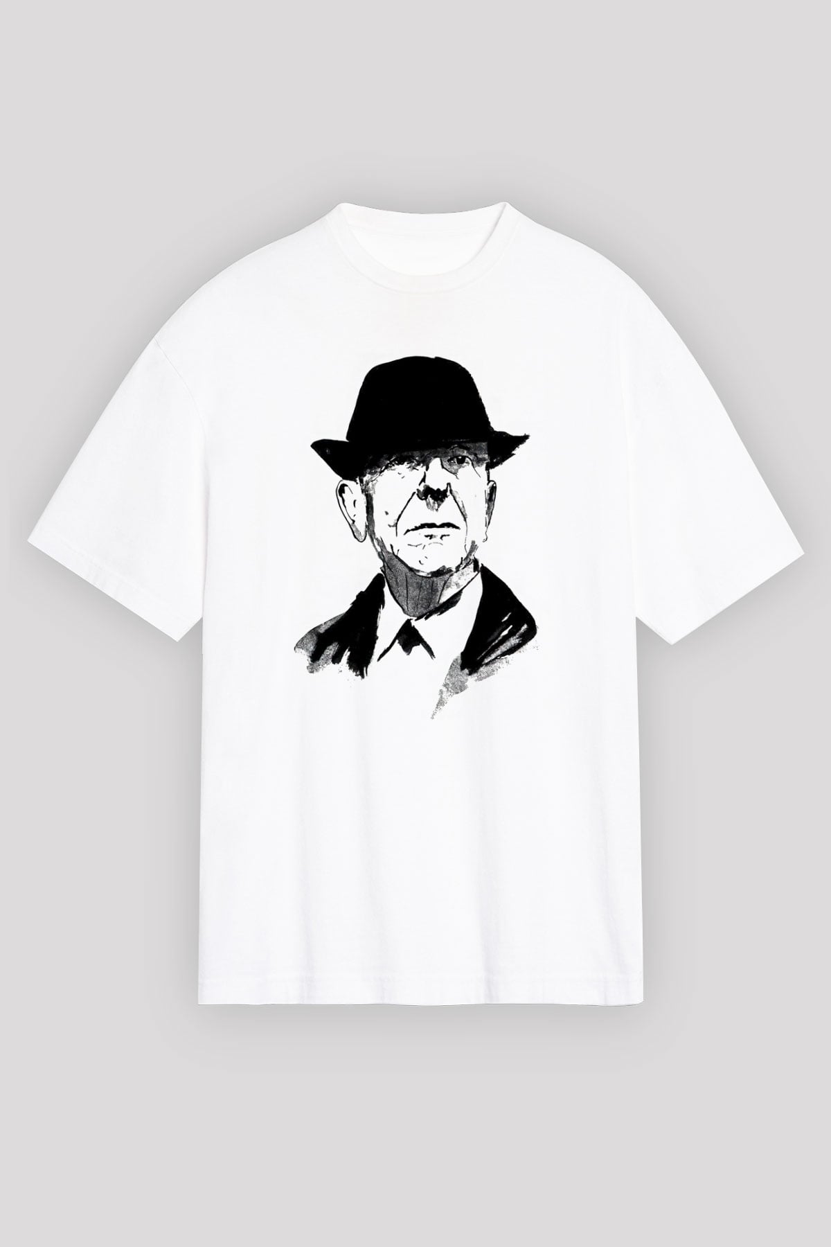 Leonard Cohen Baskılı Beyaz Unisex Oversize Tişört - Tshirt