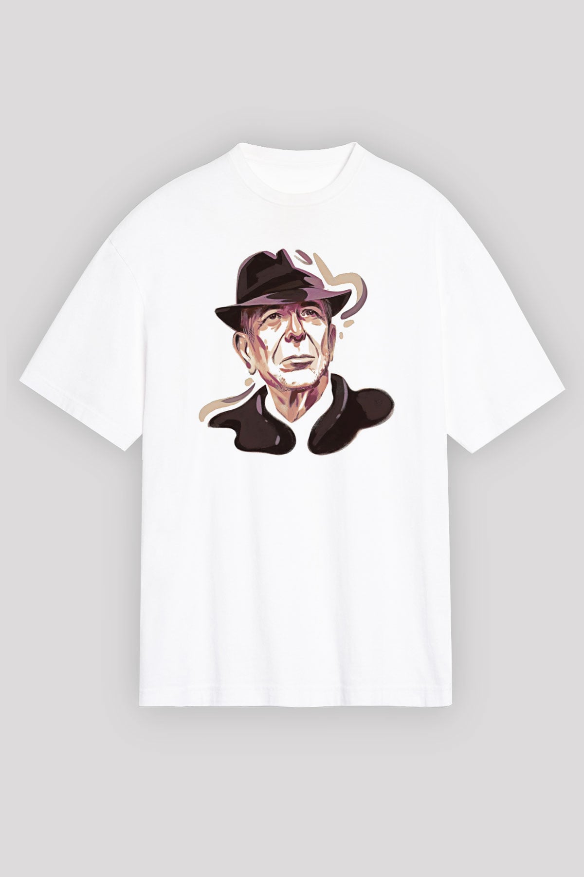 Leonard Cohen Baskılı Beyaz Unisex Oversize Tişört - Tshirt