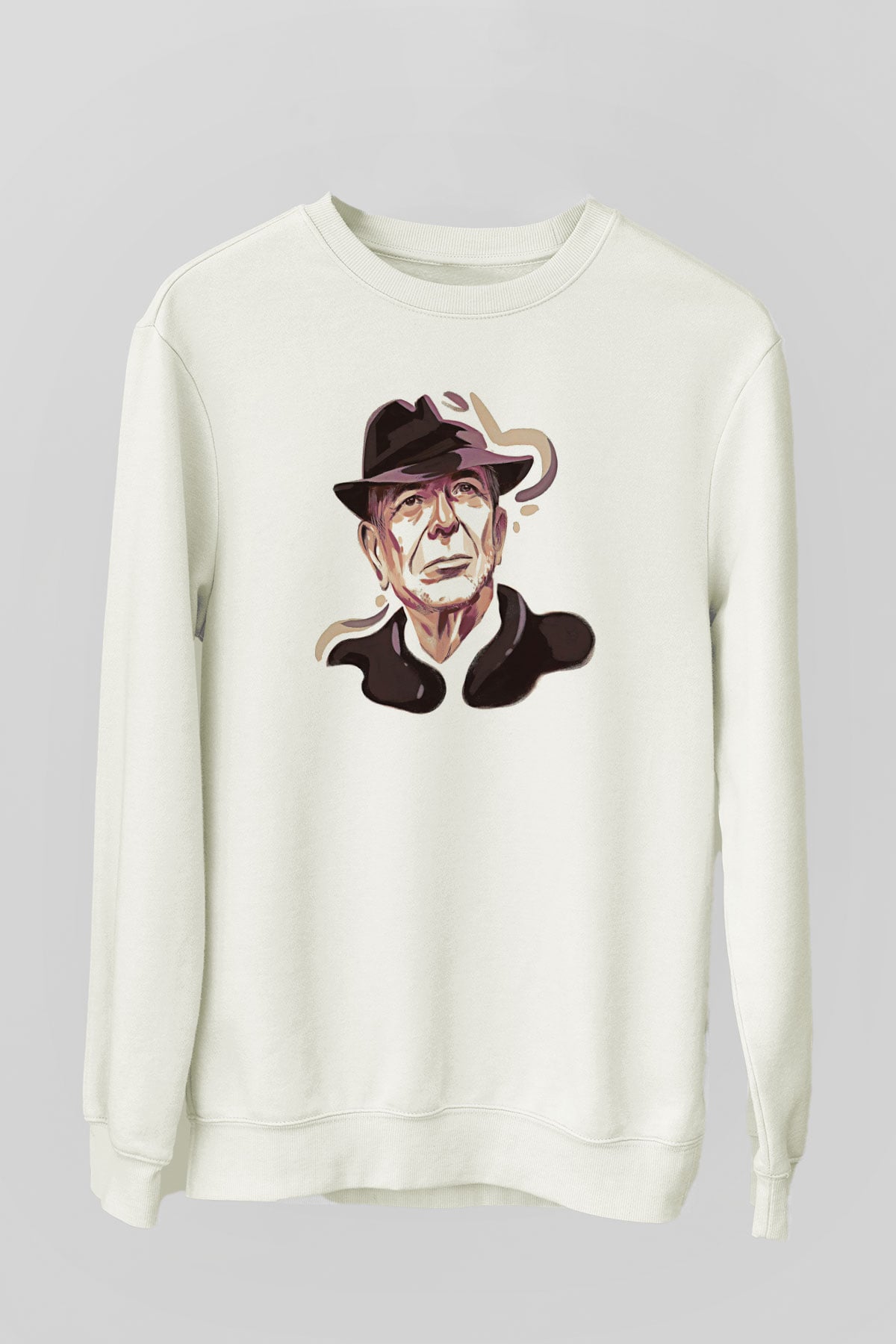 Leonard Cohen Baskılı Beyaz Unisex Sweatshirt
