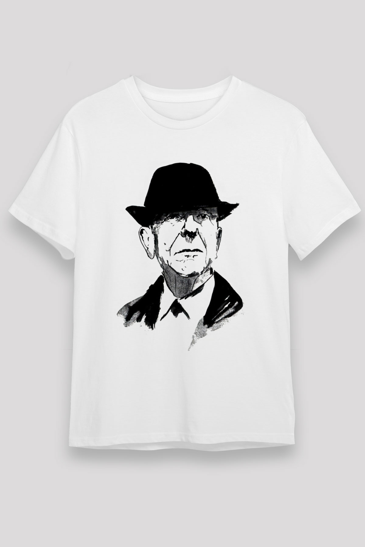 Leonard Cohen Baskılı Unisex Beyaz Tişört - Tshirt