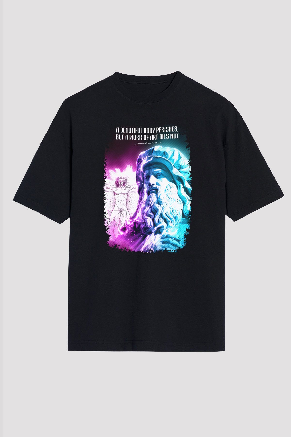 Leonardo Da Vinci Alıntı Baskılı Unisex Oversize Tişört - Tshirt