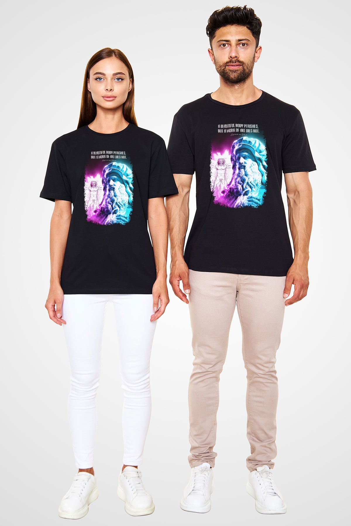 Leonardo Da Vinci Alıntı Baskılı Unisex Siyah Tişört - Tshirt