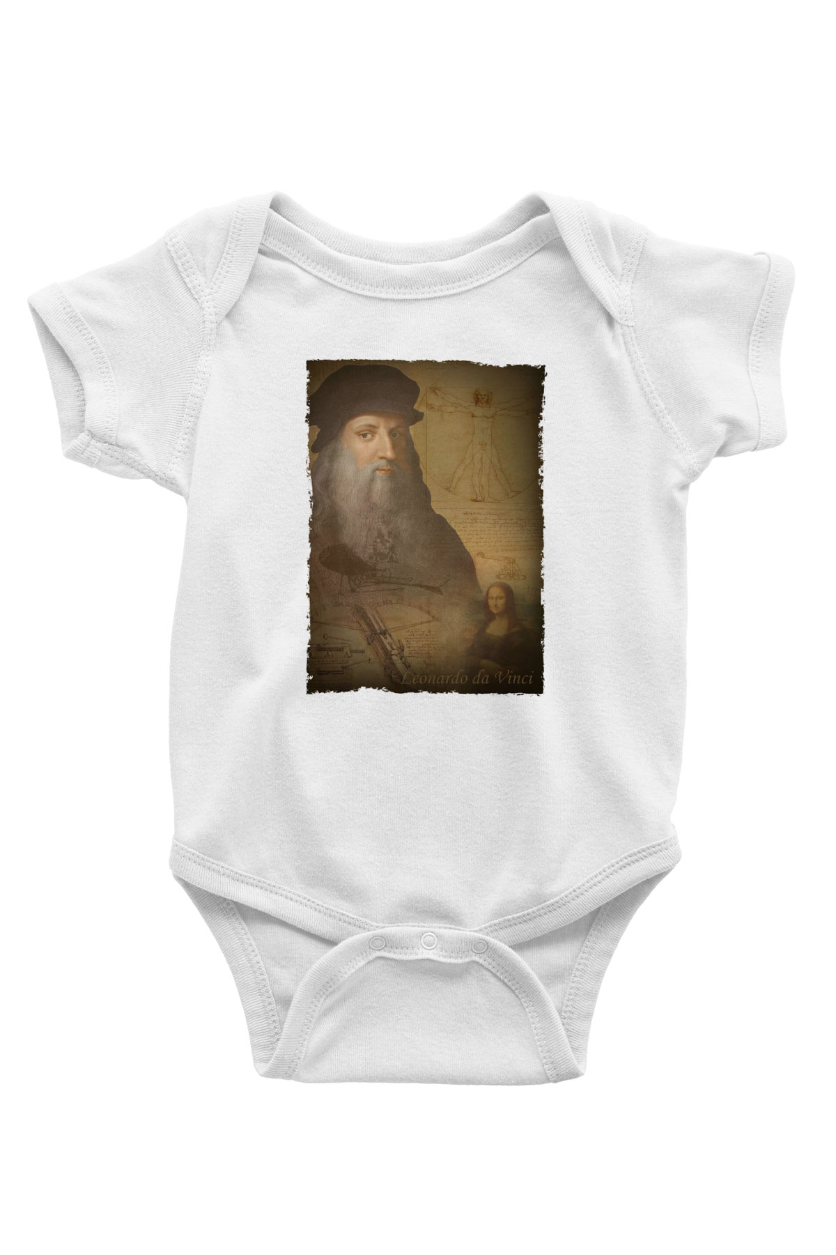 Leonardo da Vinci Baskılı Beyaz Bebek Body - Zıbın