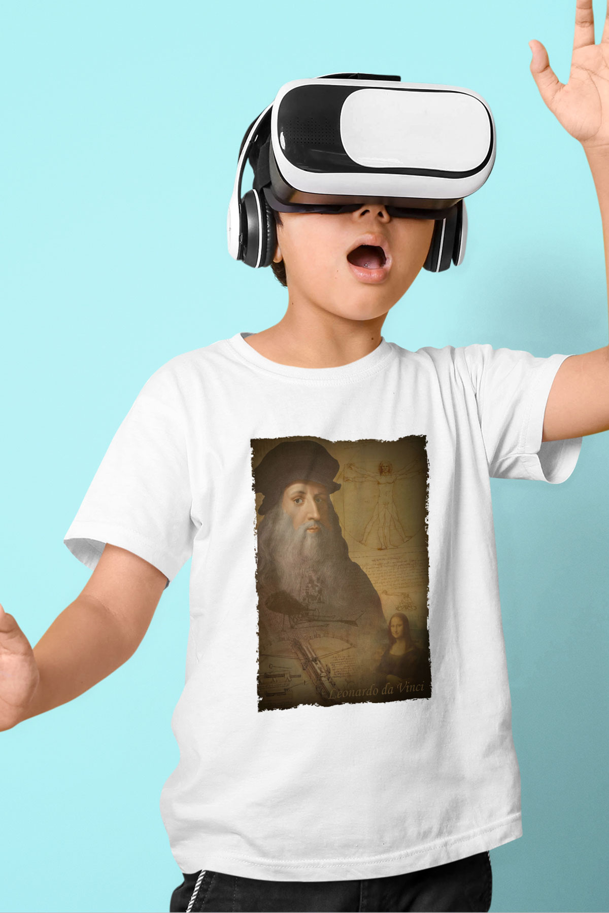 Leonardo da Vinci Baskılı Unisex Beyaz Çocuk Tişörtü - Tshirt