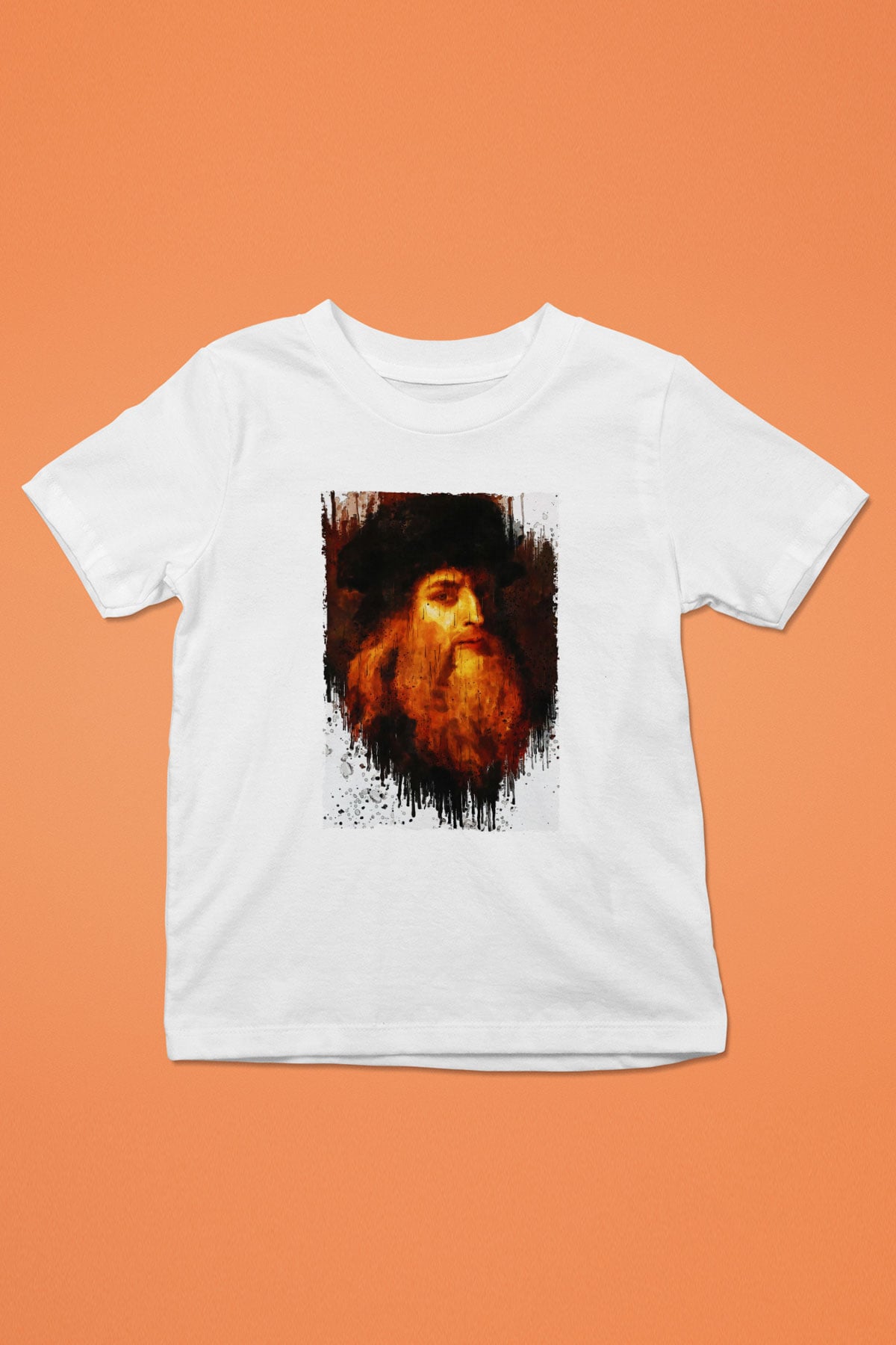 Leonardo da Vinci Portre Baskılı Unisex Beyaz Çocuk Tişörtü - Tshirt