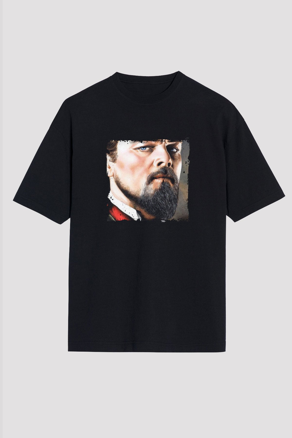 Leonardo DiCaprio Baskılı Unisex Siyah Oversize Tişört