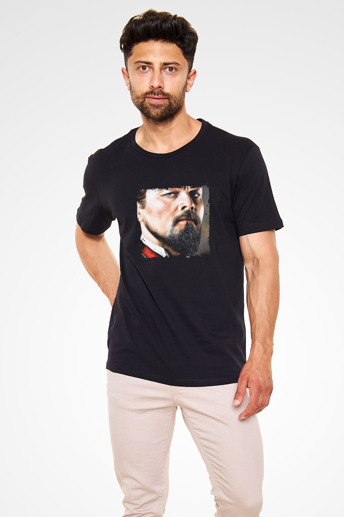Leonardo DiCaprio Baskılı Unisex Siyah Tişört