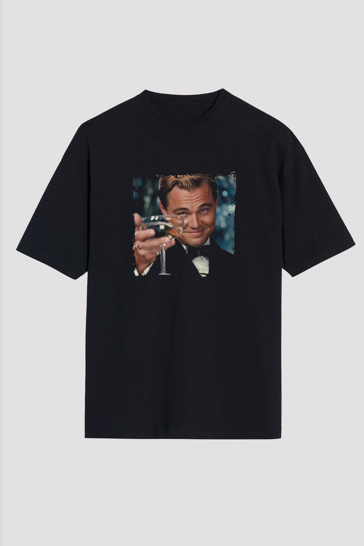 Leonardo DiCaprio Baskılı Unisex Siyah Oversize Tişört