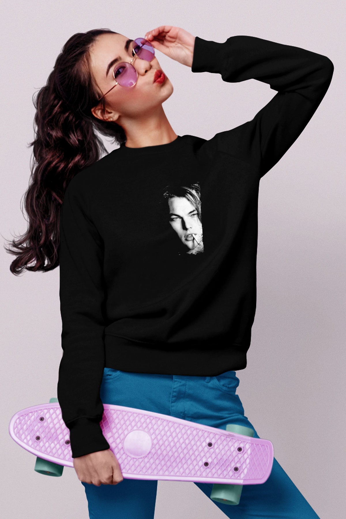 Leonardo DiCaprio Baskılı Unisex Siyah Sweatshirt