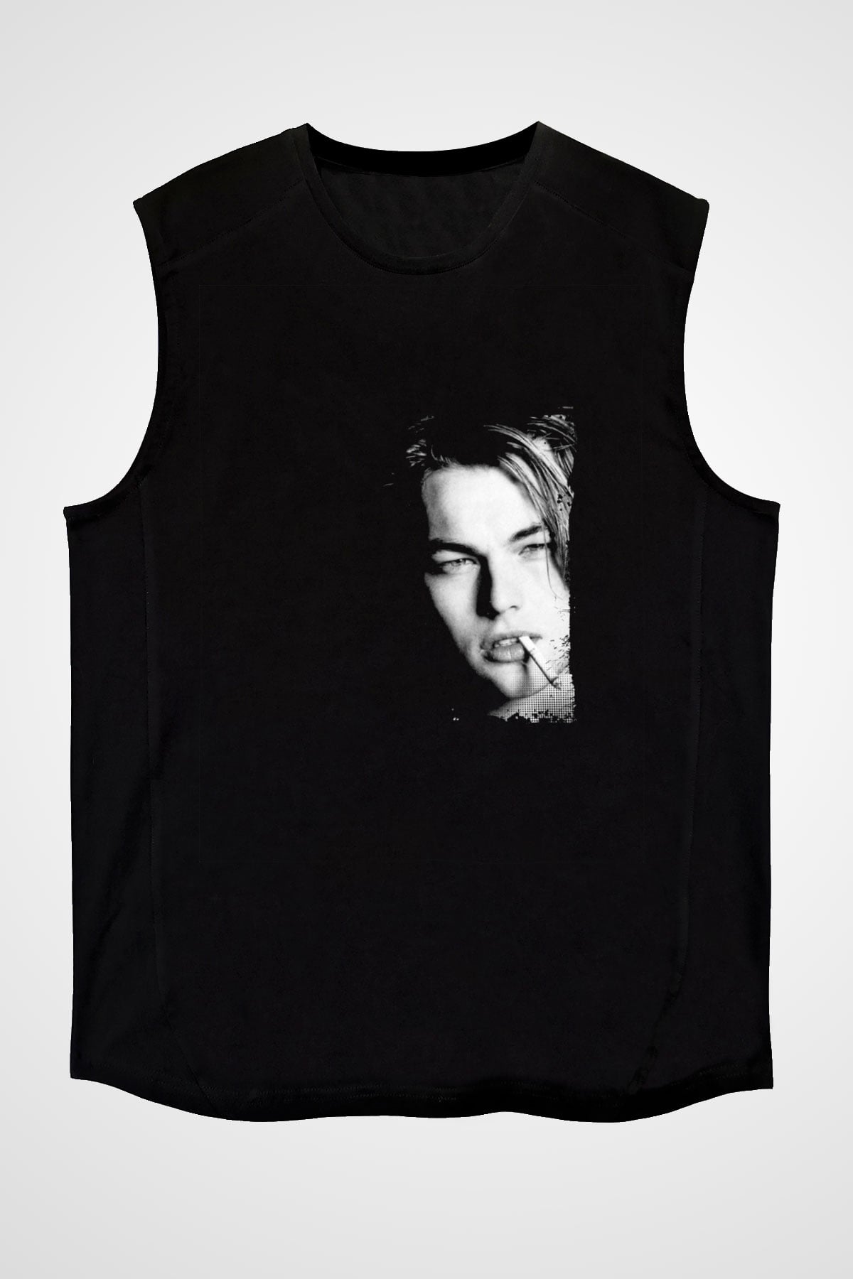 Leonardo DiCaprio Baskılı Unisex Siyah Kolsuz Tişört