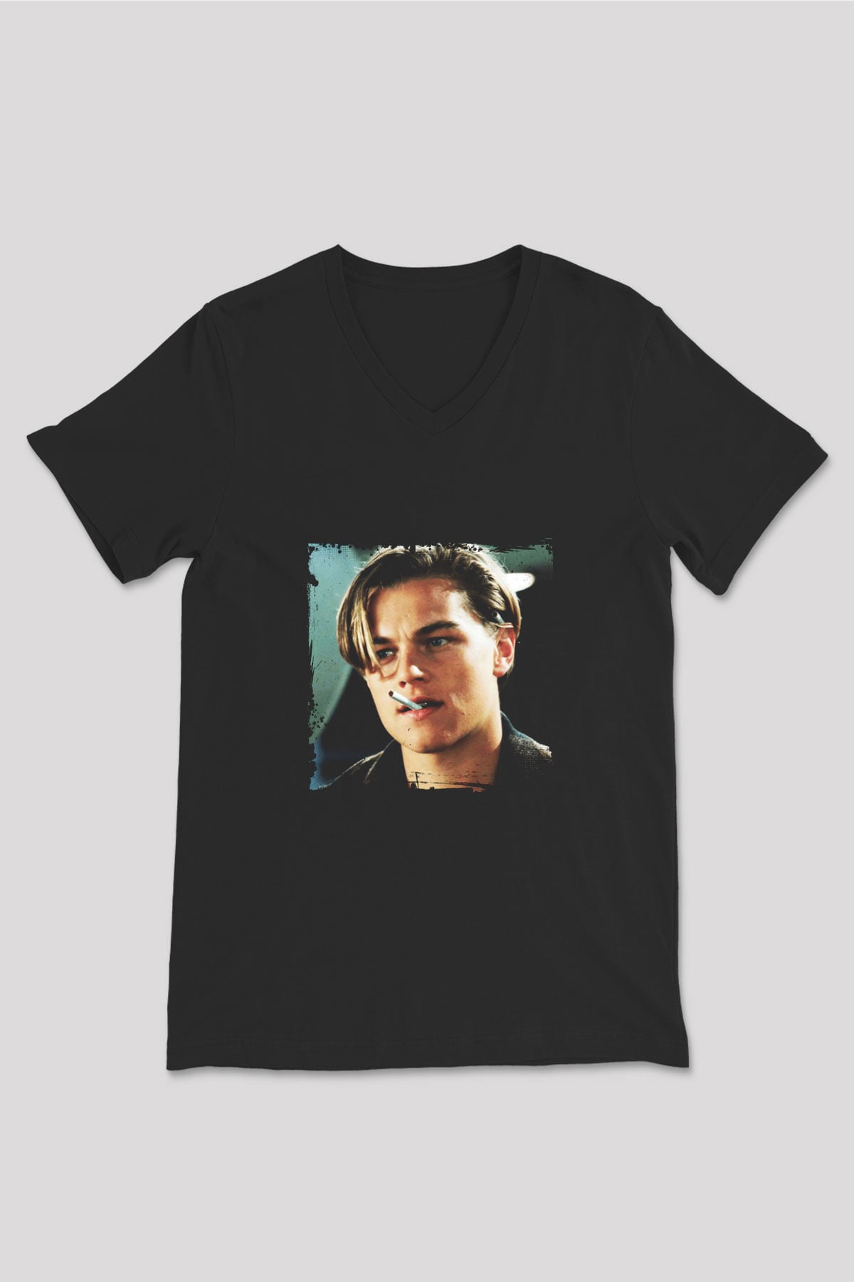 Leonardo DiCaprio Baskılı Unisex Siyah V Yaka Tişört