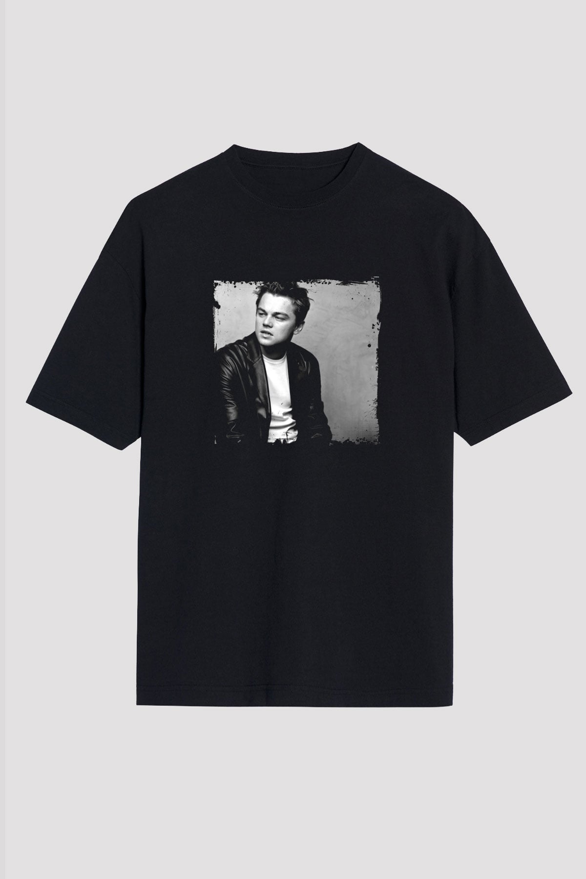 Leonardo DiCaprio Baskılı Unisex Siyah Oversize Tişört