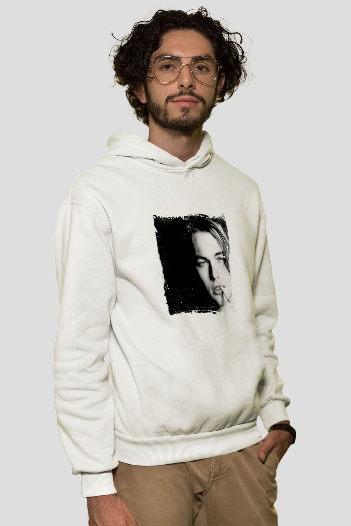 Leonardo DiCaprio Unisex Baskılı Beyaz Kapüşonlu Sweatshirt