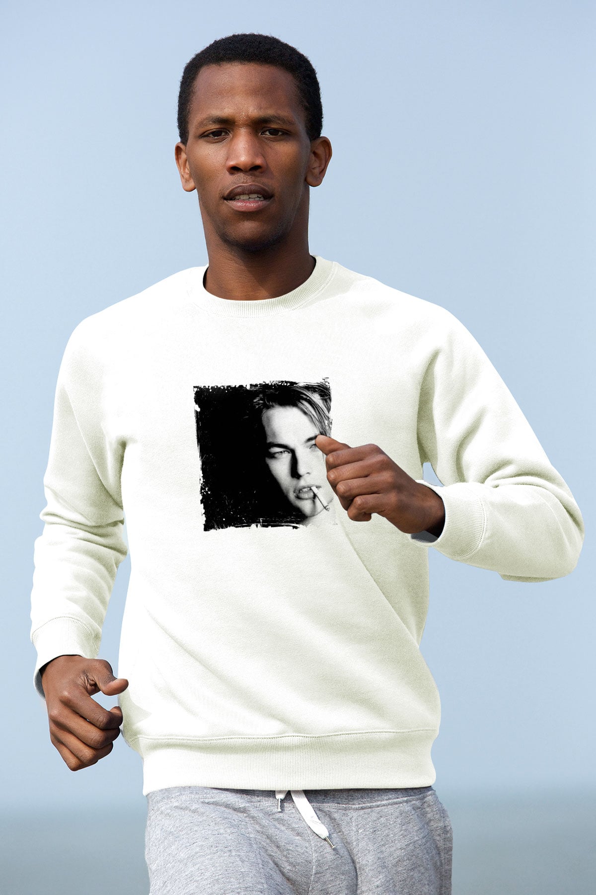 Leonardo DiCaprio Unisex Baskılı Beyaz Sweatshirt