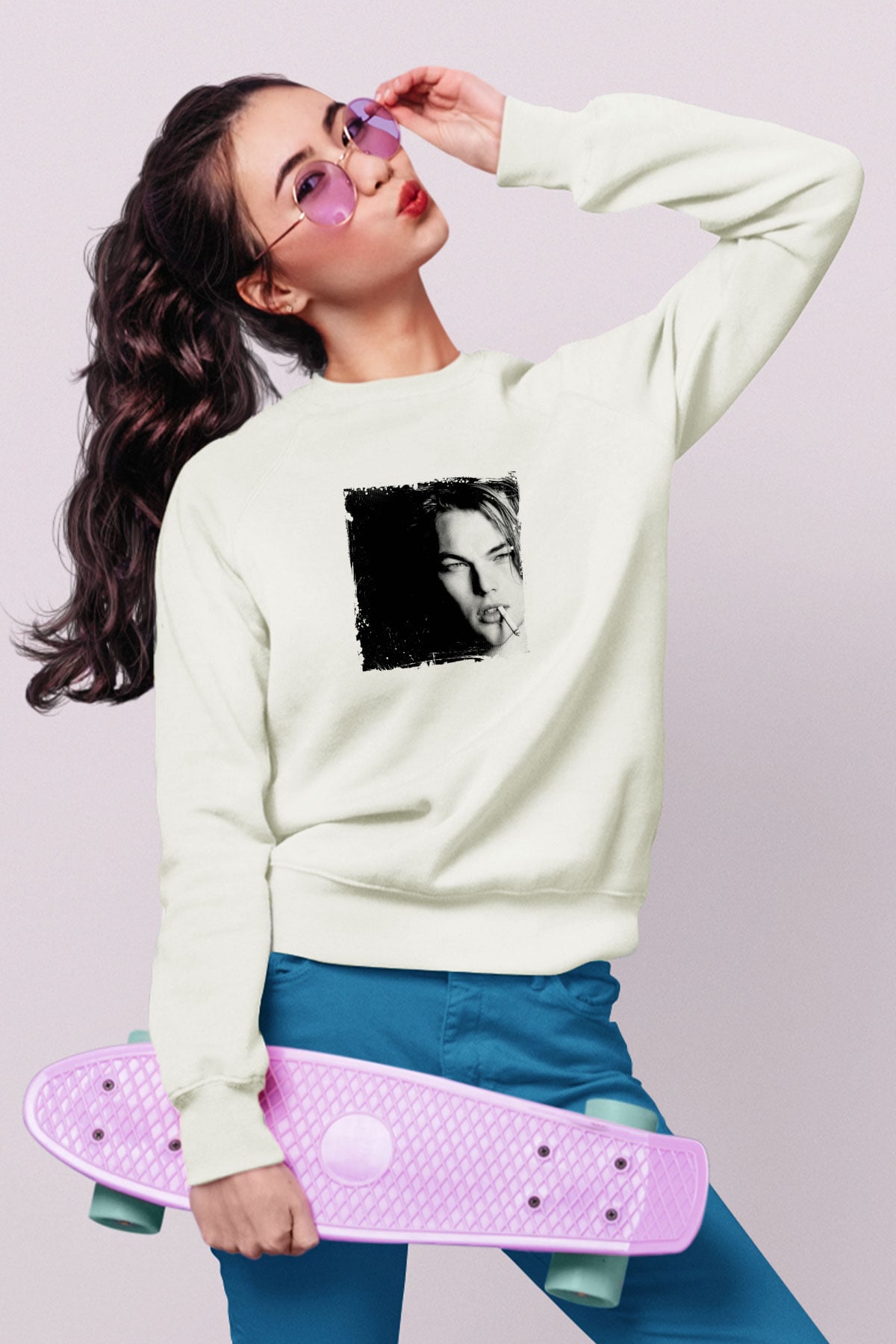 Leonardo DiCaprio Unisex Baskılı Beyaz Sweatshirt