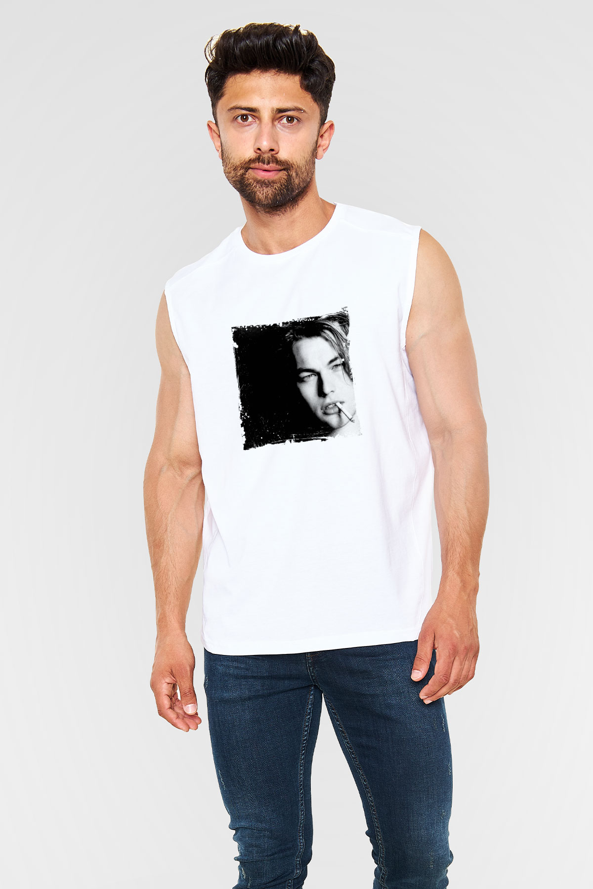 Leonardo DiCaprio Unisex Baskılı Beyaz Kolsuz Tişört