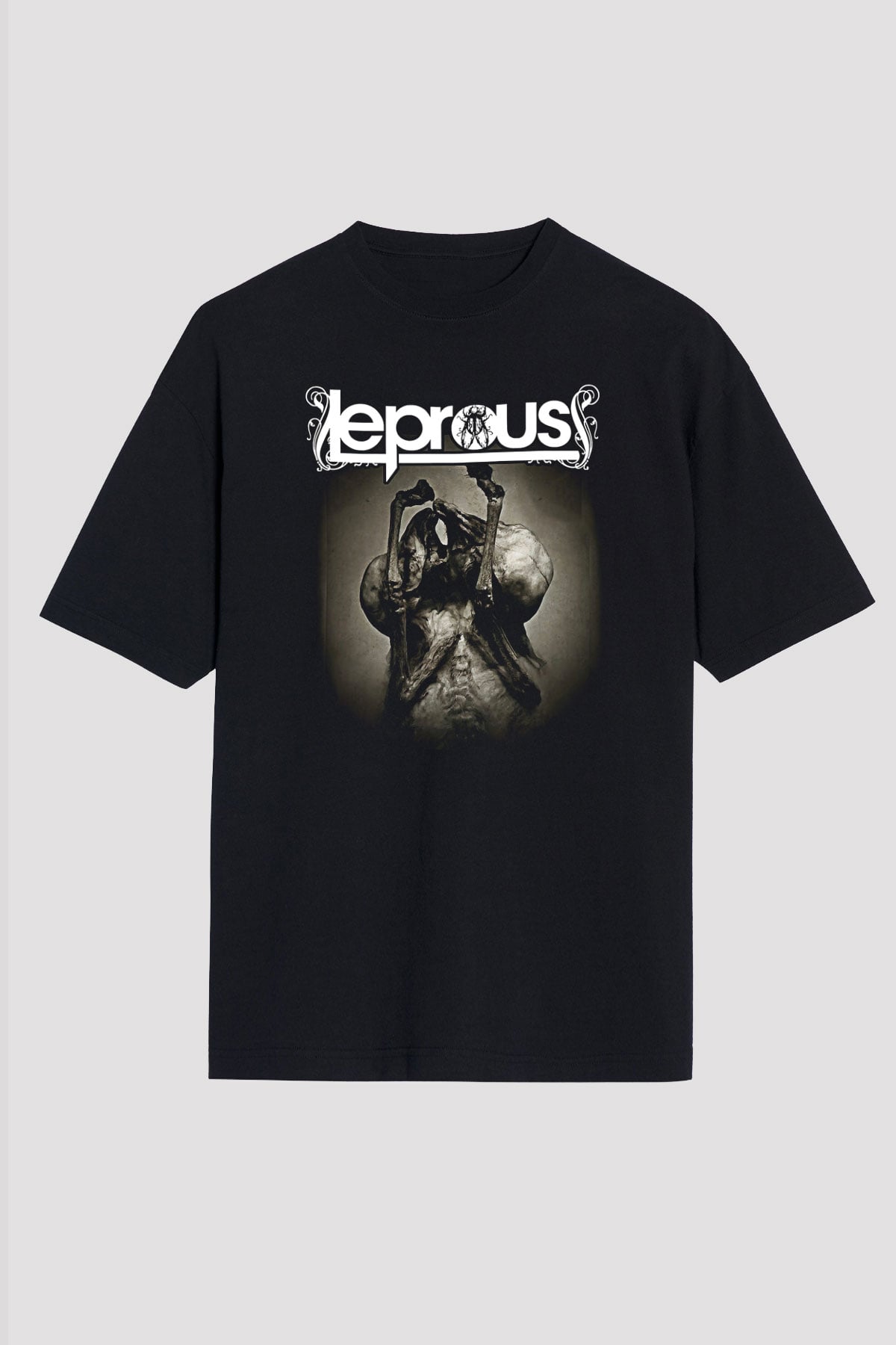 Leprous Baskılı Unisex Siyah Oversize Tişört - Tshirt