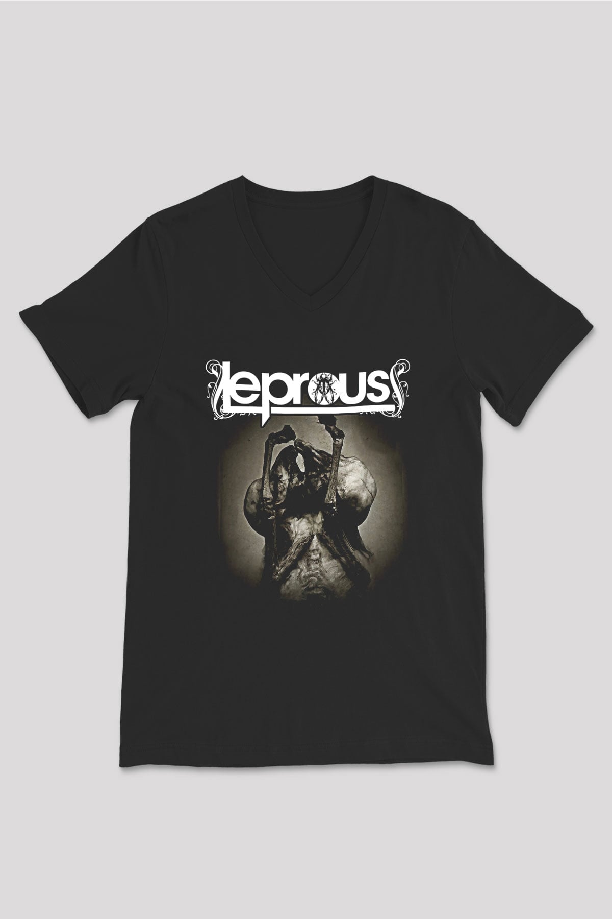 Leprous Baskılı Unisex Siyah V Yaka Tişört - Tshirt