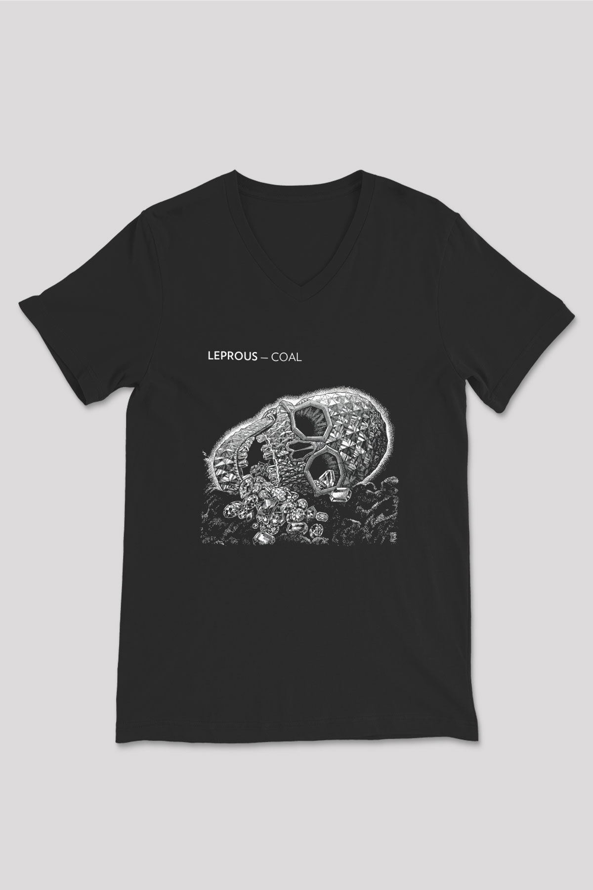 Leprous Baskılı Unisex Siyah V Yaka Tişört - Tshirt
