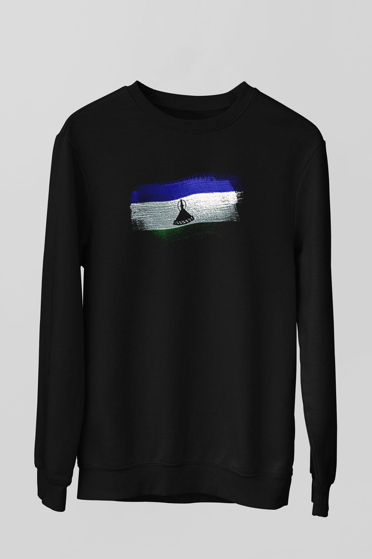 Lesotho Bayrağı Baskılı Unisex Siyah Sweatshirt