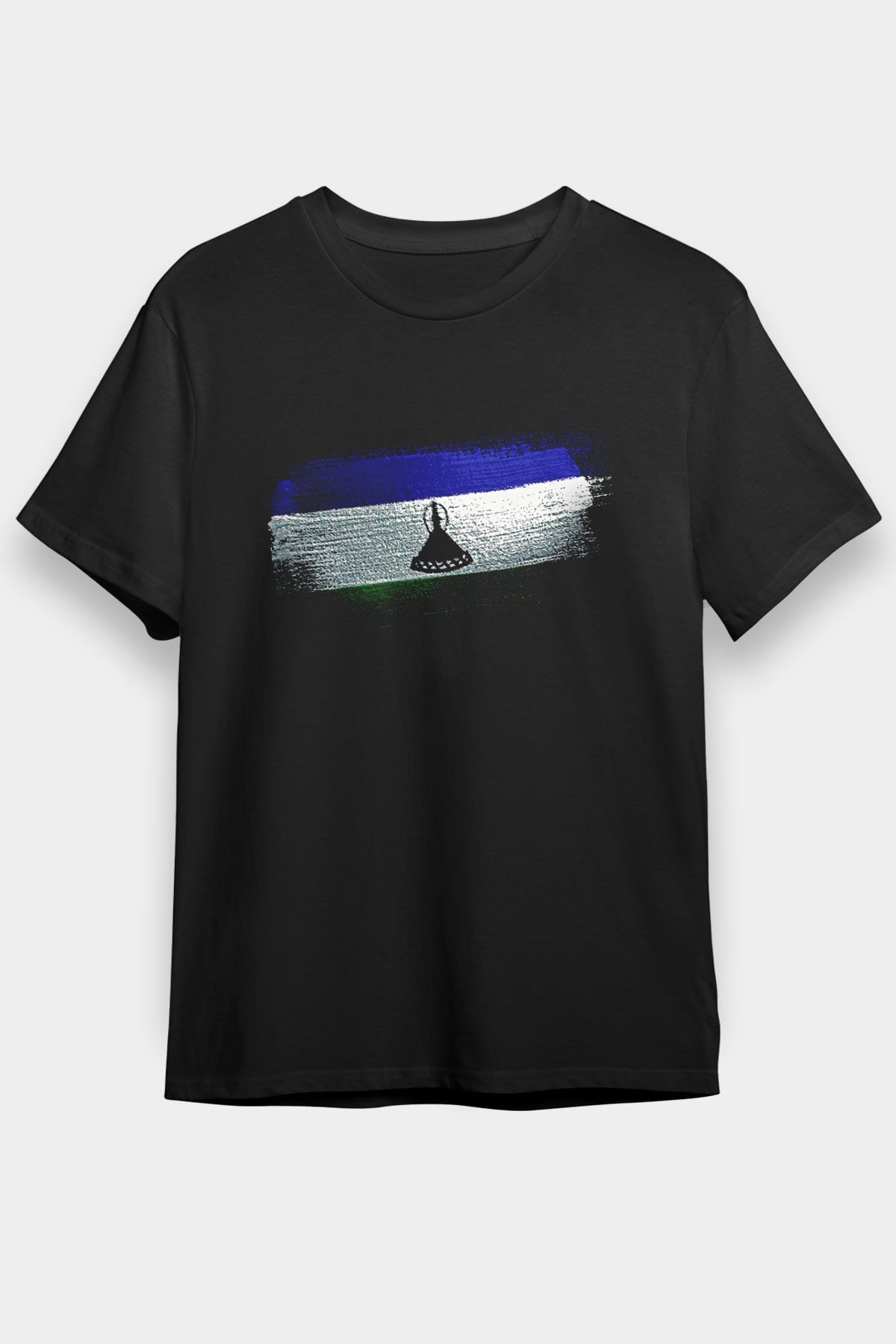 Lesotho Bayrağı Baskılı Unisex Siyah Tişört