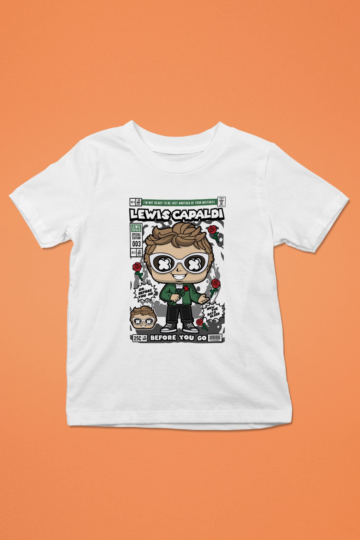Lewis Capaldi  Baskılı Unisex Beyaz Çocuk Tişört