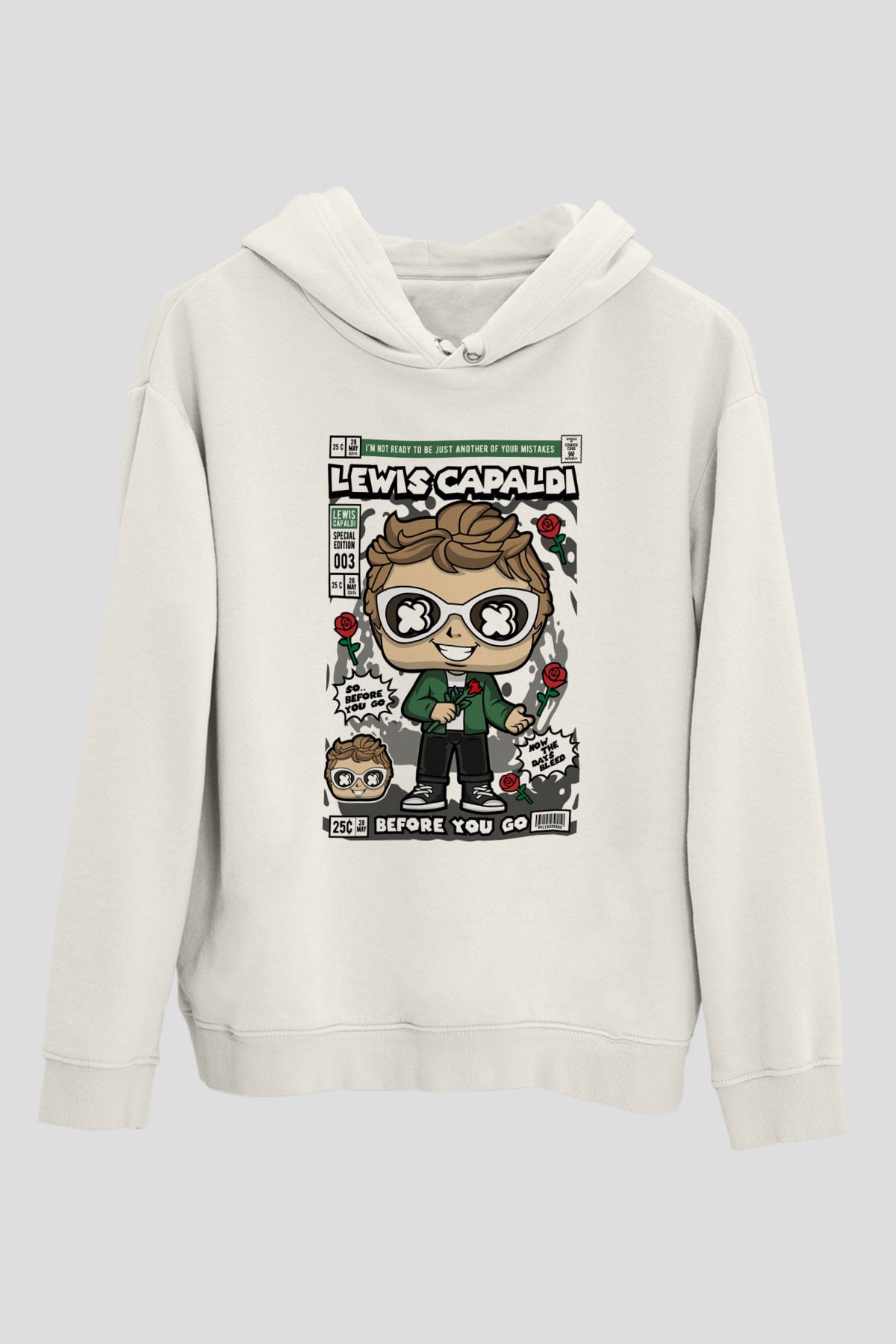 Lewis Capaldi  Baskılı Unisex Beyaz Hoodie