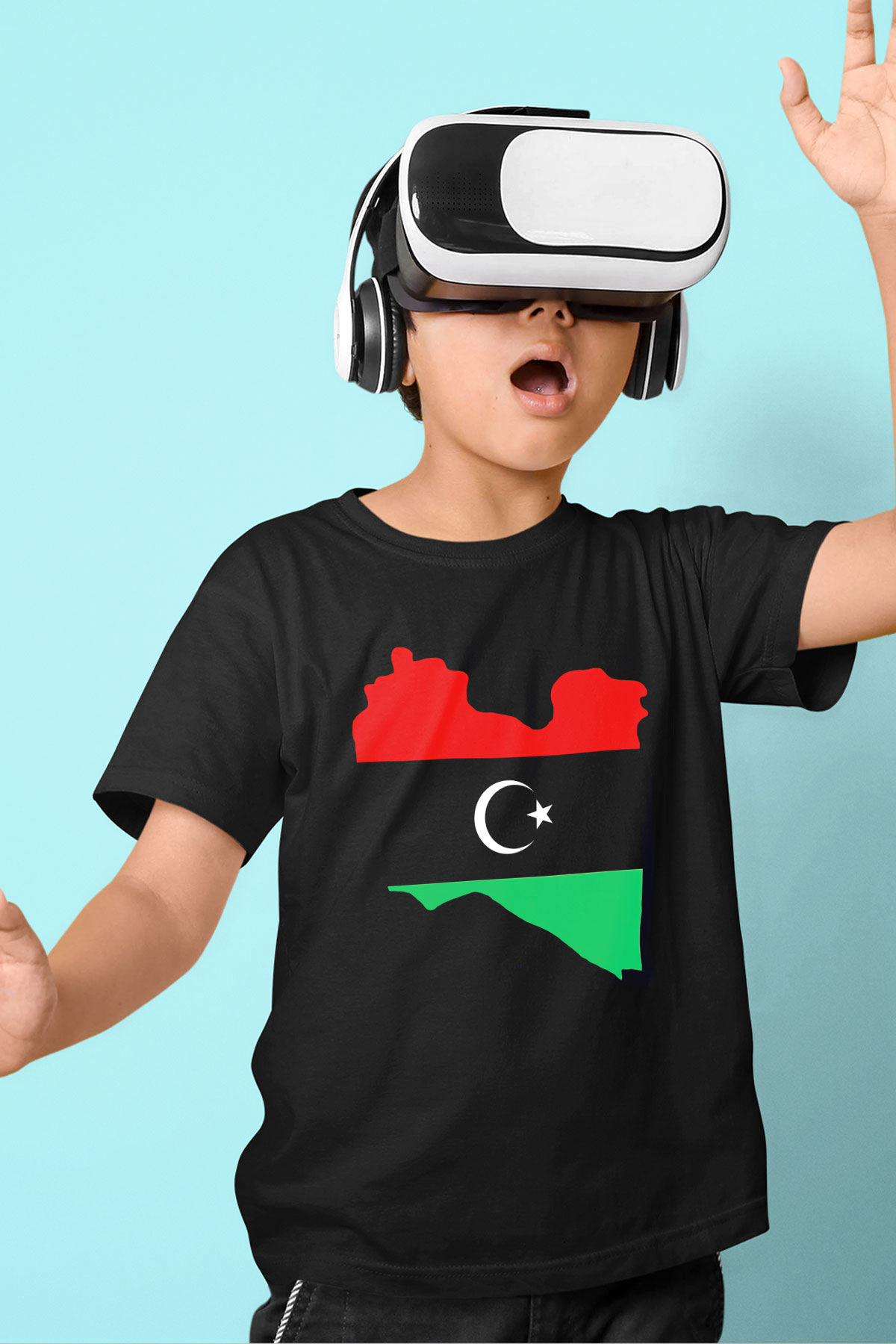 Libya Baskılı Siyah Unisex Çocuk Tişört