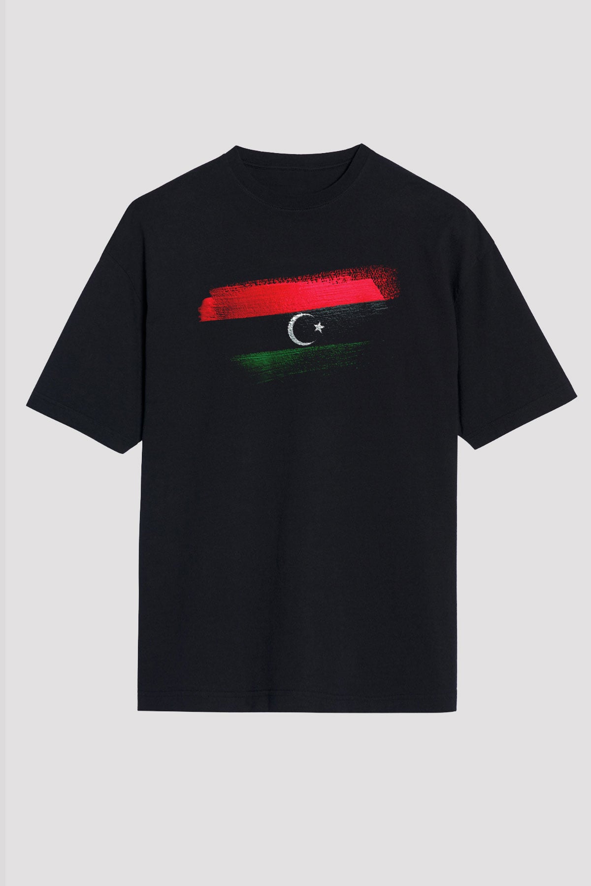 Libya Bayrağı Baskılı Unisex Siyah Oversize Tişört