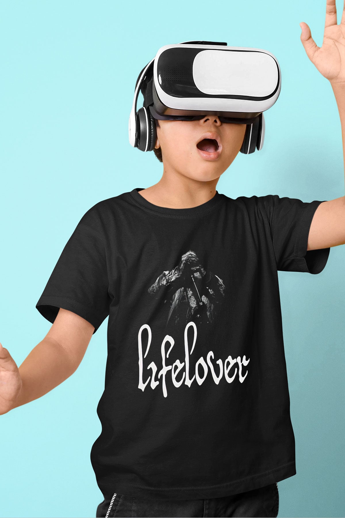 Lifelover Baskılı Unisex Siyah Çocuk Tişört - Tshirt