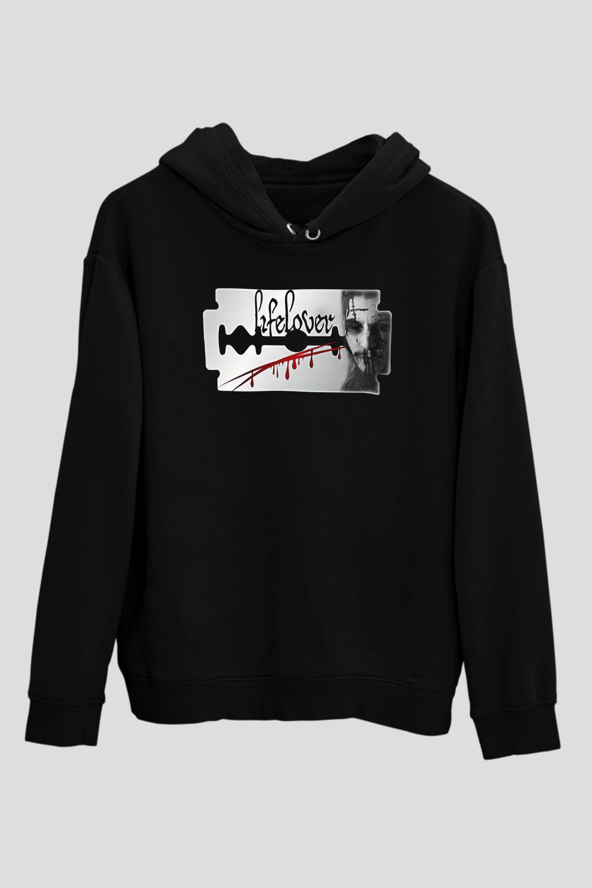 Lifelover Baskılı Unisex Siyah Kapüşonlu Sweatshirt